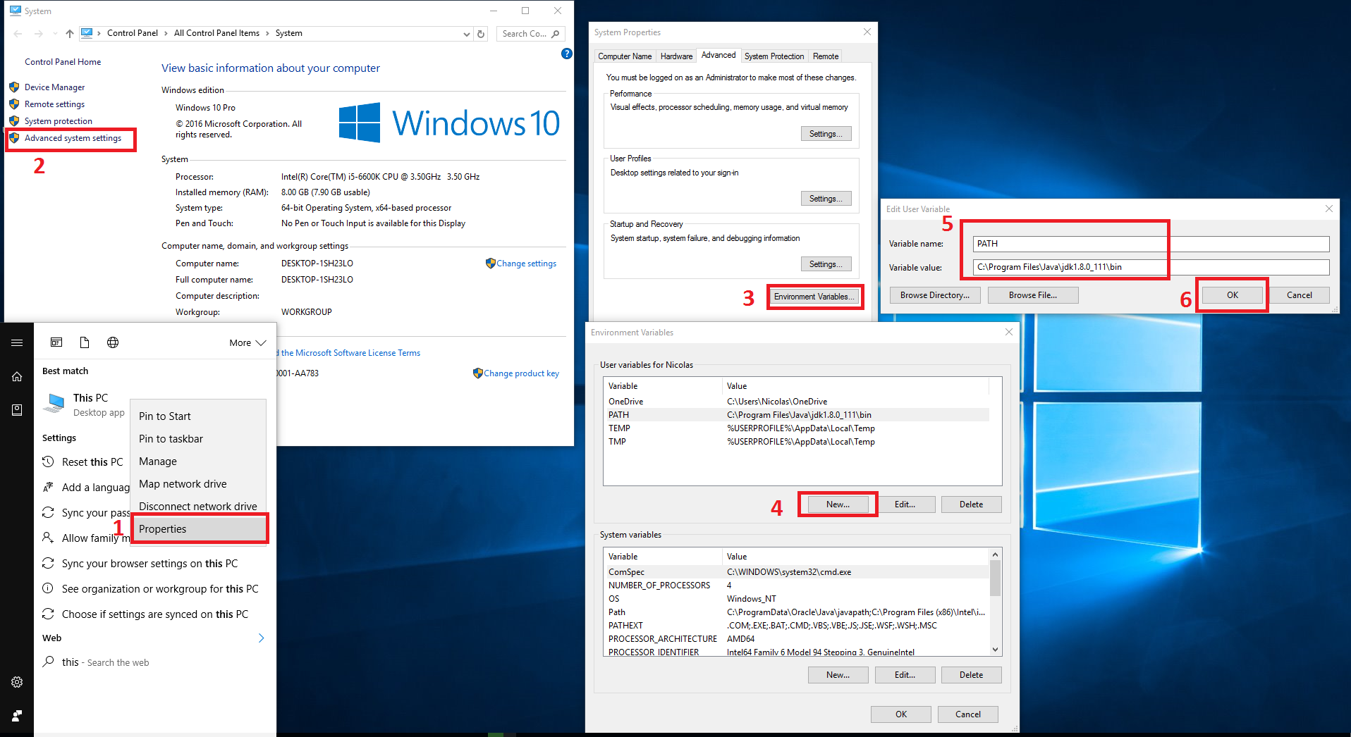 Steps to add Environment variables in Windows 10